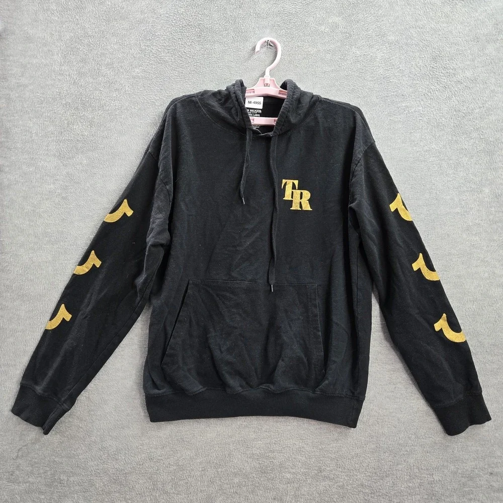 True Religion Men Hoodie XL Black TR Logo Long Sleeve Cotton‎ Polyester